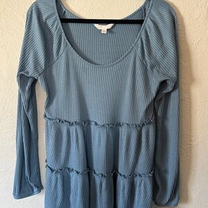 LC Lauren Conrad Blue Ribbed Blouse